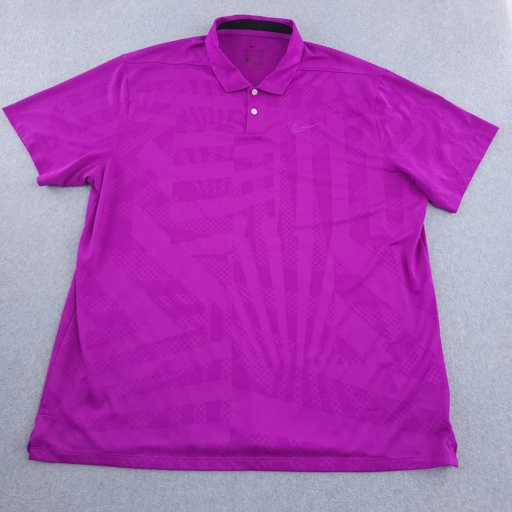 Nike Dri-FIT Polo Shirt Mens 2XL Purple Geometric Golf Performance Wear Top